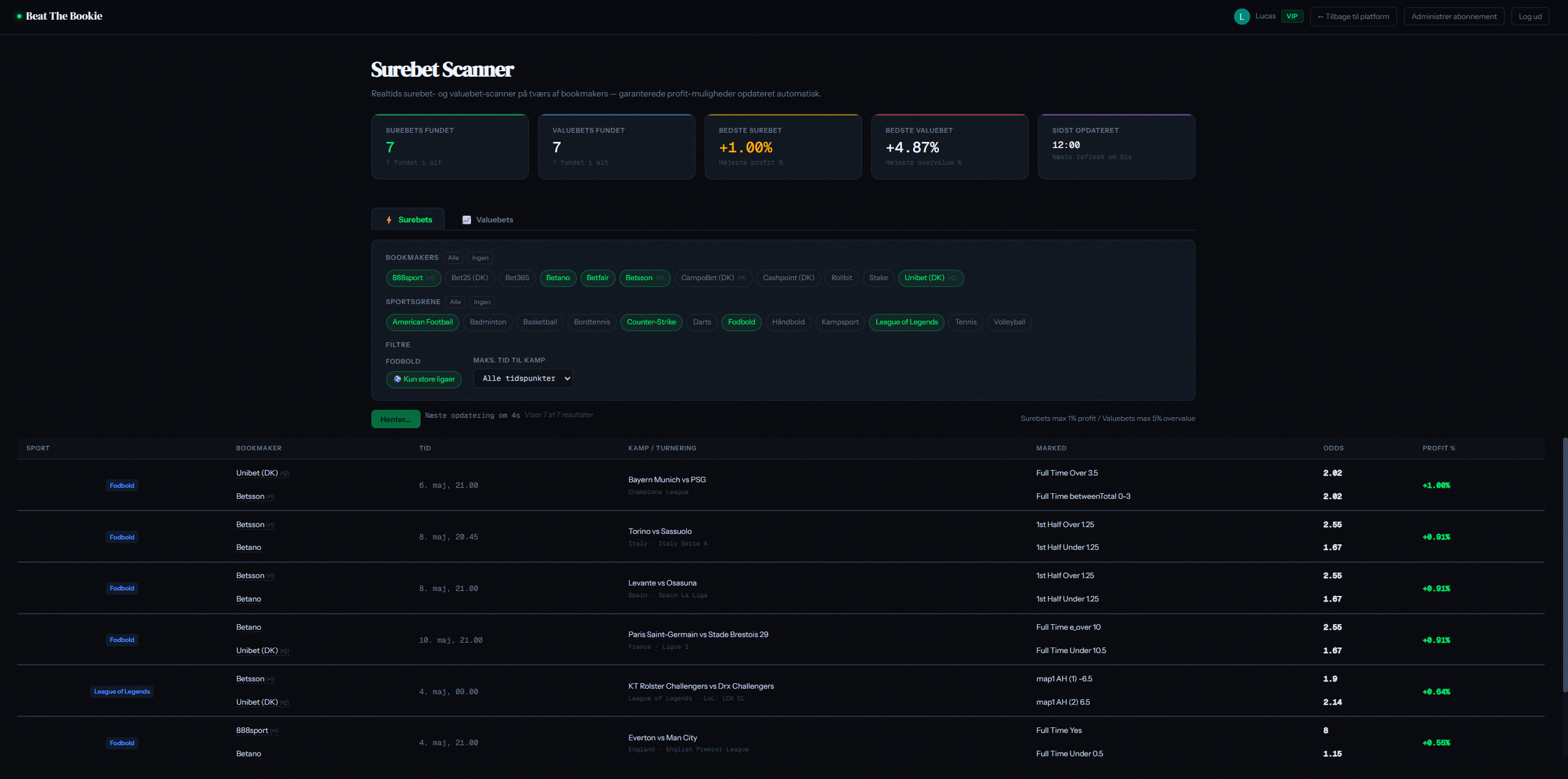 Beat The Bookie Surebet Scanner preview